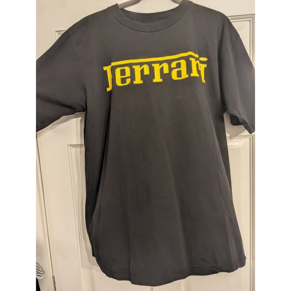 Vintage 90s Ferrari F310B Formula 1 T-Shirt XL Black Yellow Spellout Graphic Tee